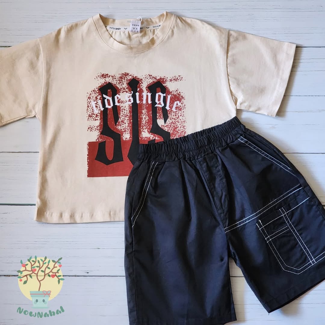 ست تیشرت نخ پنبه و شلوارک کتان وارداتی پسرانه