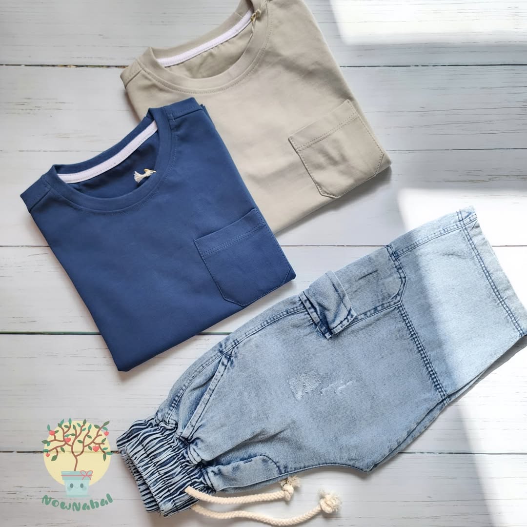 ست تیشرت نخ پنبه و شلوارک جین پسرانه